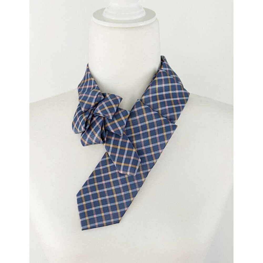 Ogsplosh Blue Plaid Slim Unisex Ascot Made From Repurposed Necktie NEW - Picture 6 of 6
